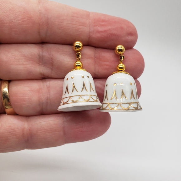Christmas Bell earrings, White & Gold, breakable - Picture 8 of 9